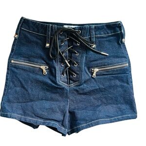 Tiger Mist. Denim Stretch Lace-Up Shorts